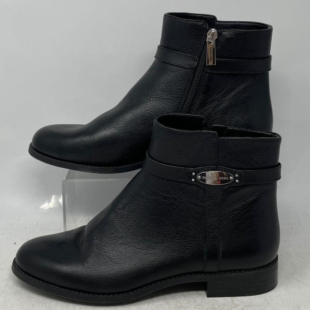 Michael Kors Womens Finley Black Leather Round Toe Ankle Boots Size 5M-NEW